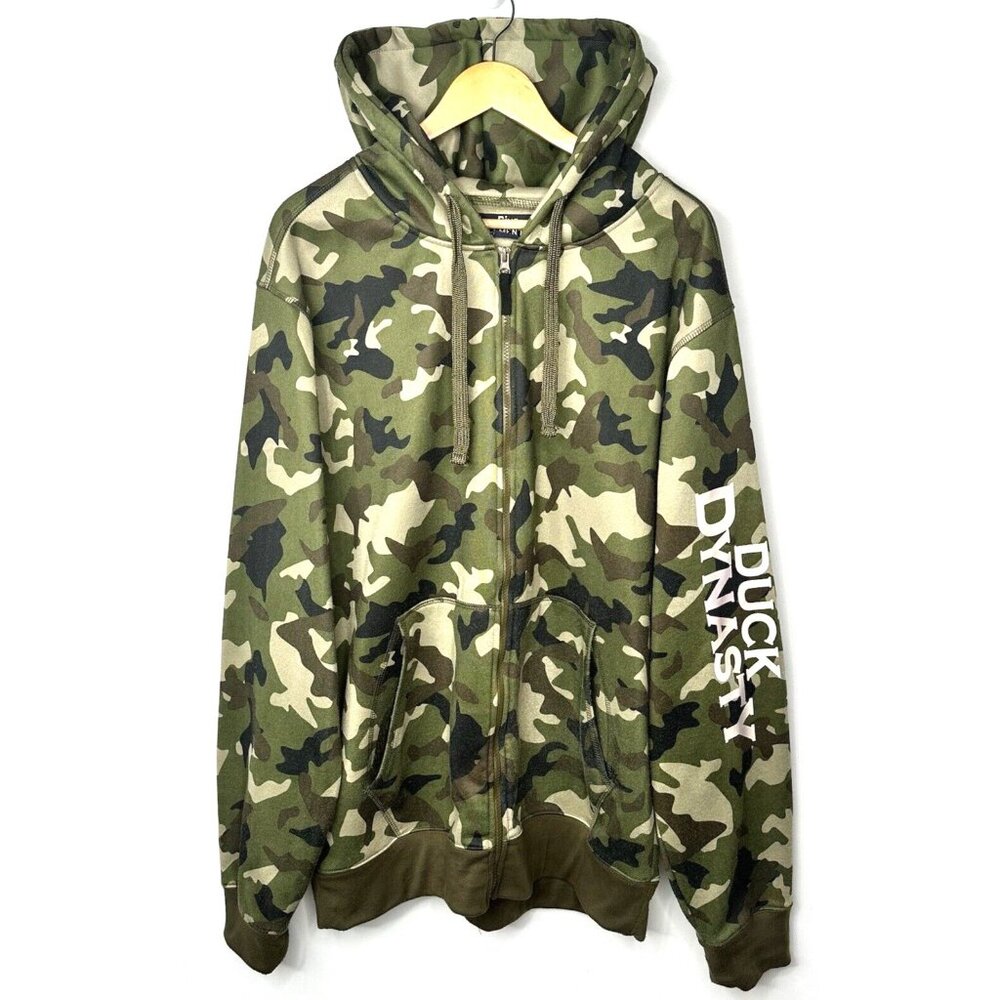 Five Elementz Mens Duck Dynasty Camouflage Hoodie Full Zip Green Camo Size 2XL